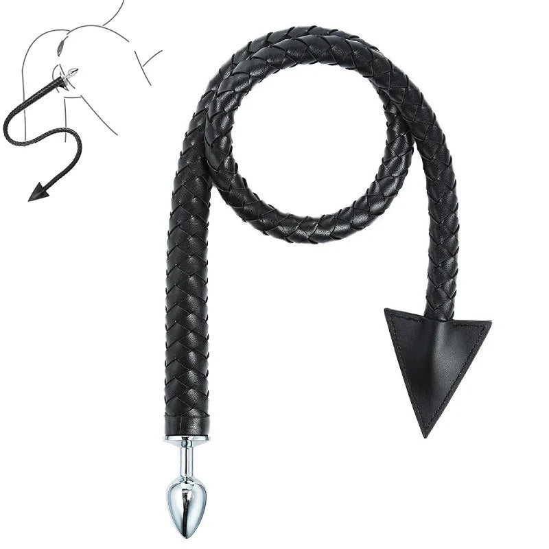 Leather Long Butt Plug Tail Anal Beads Slave Horse Whip Plug Cosplay Flogger Flapper Anus Stimulator Erotic Unisex Woman